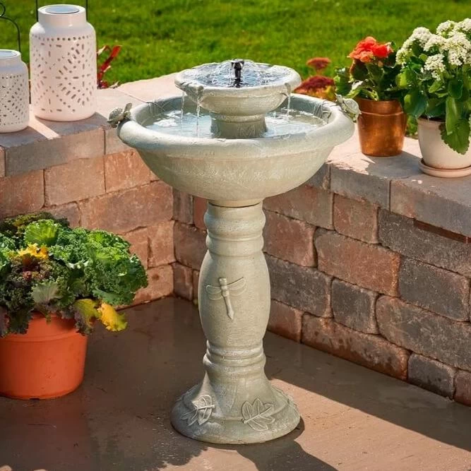 2-Tier Solar Fountain Bird Bath- Country Gardens
