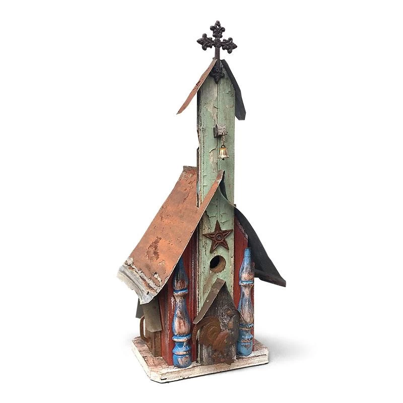 Barn Wood & Tin Church Birdhouses - Image 4