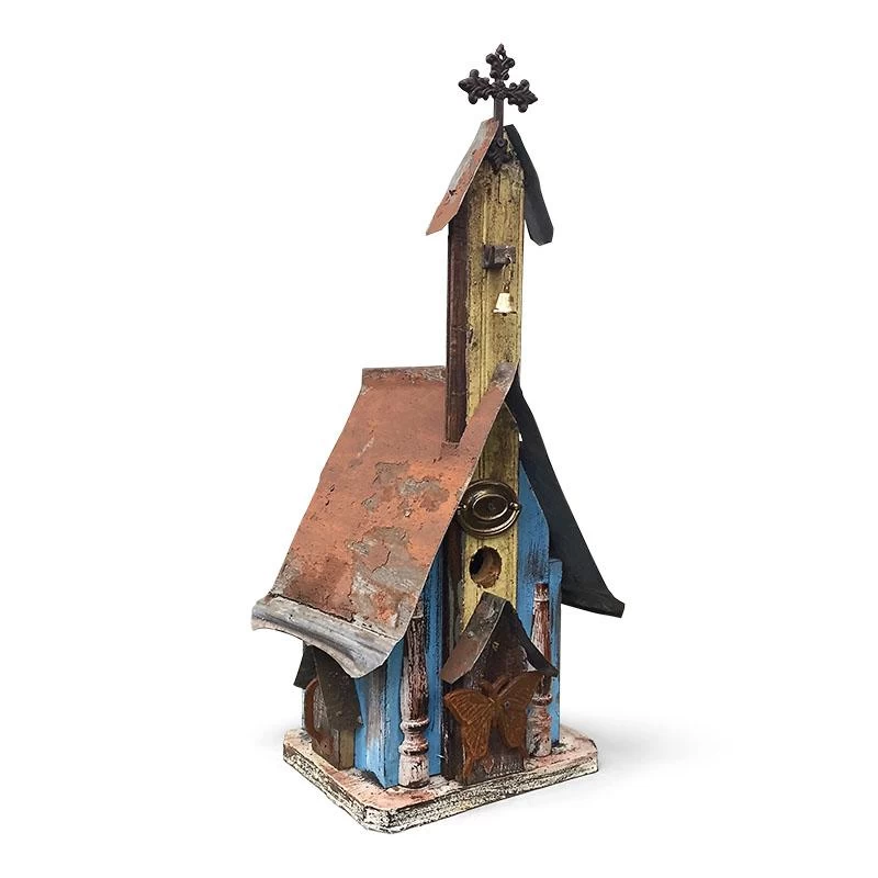 Barn Wood & Tin Church Birdhouses - Image 3