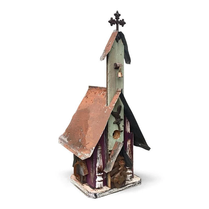 Barn Wood & Tin Church Birdhouses - Image 2