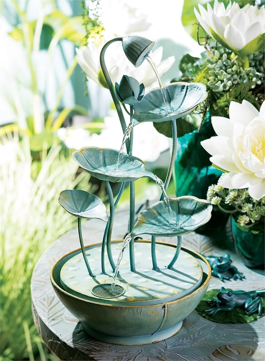 Lily Pad Hummingbird Bath Cascading Fountain - Image 2