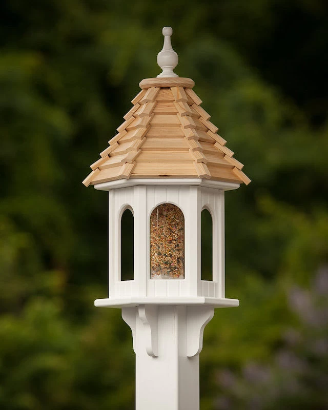 Gazebo Bird Feeder-Vinyl With Cypress Roof 10x28