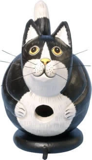 Black And White Fat Cat Wooden Birdhouse